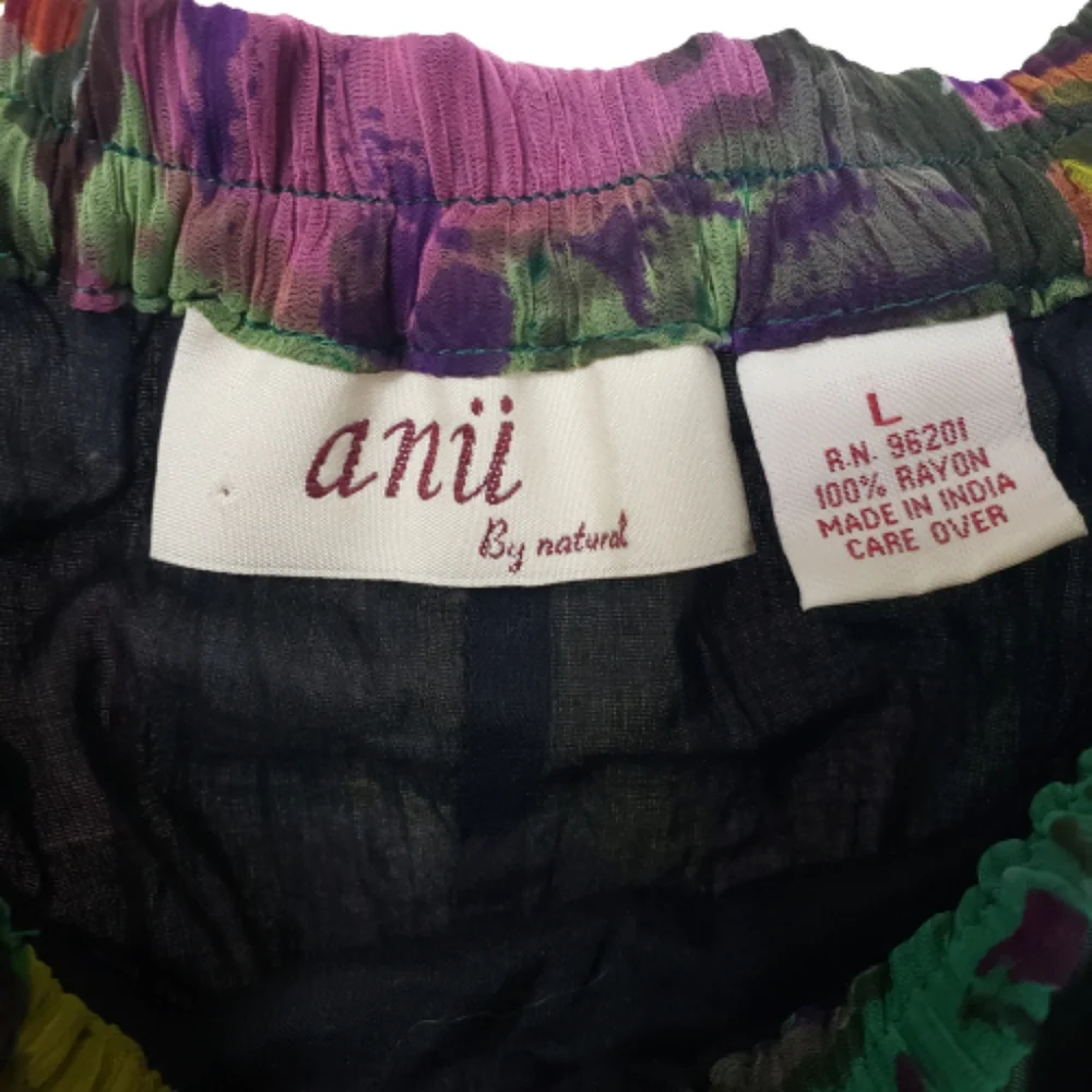 SOLD ANU Boho Peasant Multi Colored Gypsy Tiered Elastic Waist Flower Skirt Sz L - Picture 10 of 12